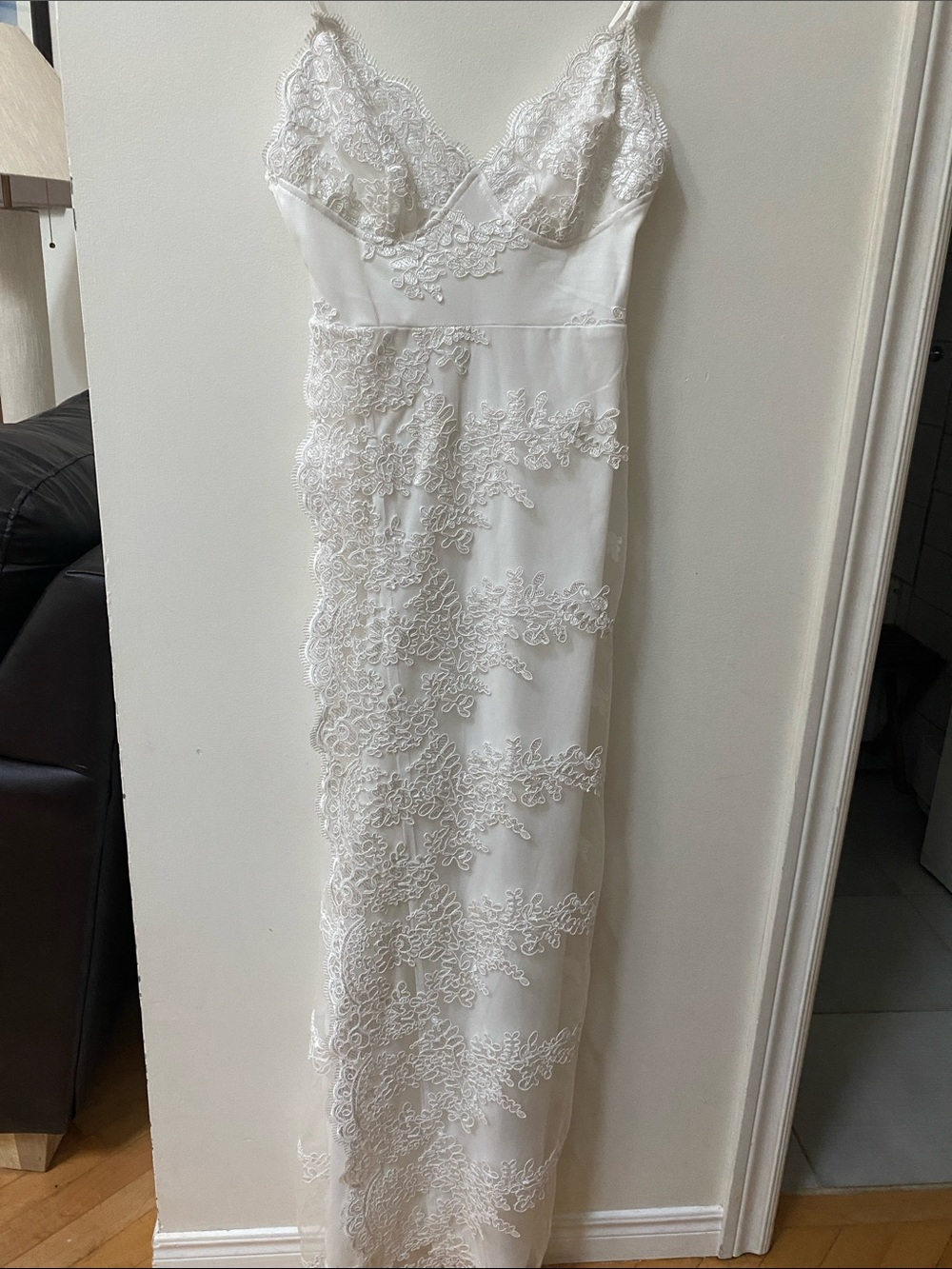 Fashion Nova Ivory Lace Slip Gown